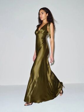 REFORMATION Pernille Silk Dress in Moss Garden